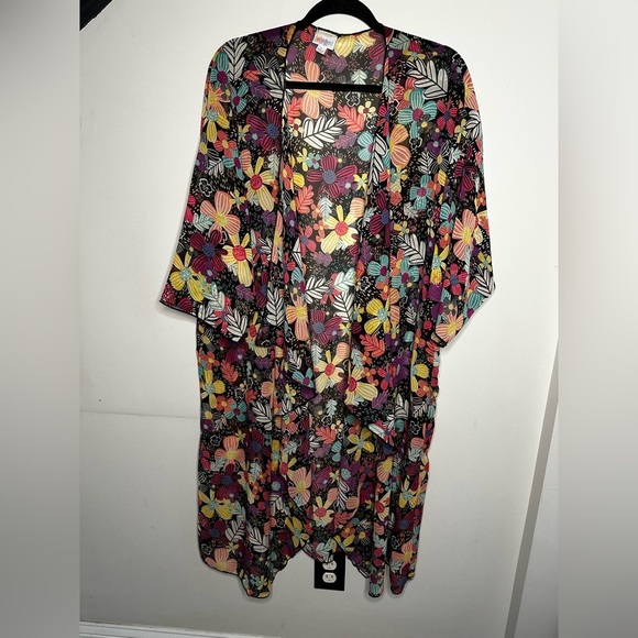 Women’s Lularoe Open Front Kimono Multicolored Floral Sheer Cover Up LG - Picture 1 of 4